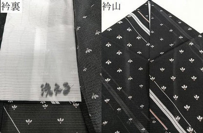 平和屋着物＊夏物　小紋　絽　花文様　黒地　洗える着物　CABJ9970xi