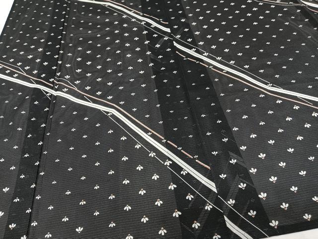 平和屋着物＊夏物　小紋　絽　花文様　黒地　洗える着物　CABJ9970xi