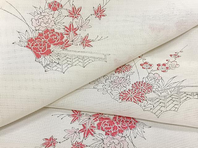 平和屋着物＊夏物　小紋　籬草花文　洗える着物　未使用　CABJ9974xi