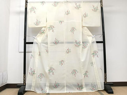 平和屋着物＊夏物　小紋　絽　立波草花文　洗える着物　CABJ9975xi
