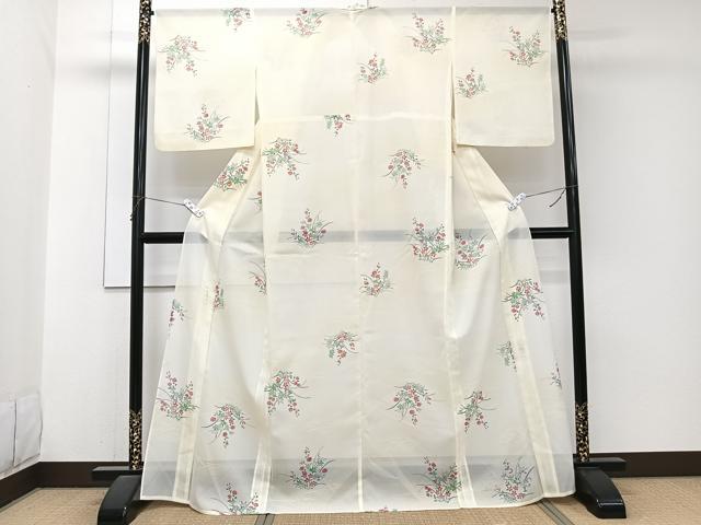 平和屋着物＊夏物　小紋　絽　立波草花文　洗える着物　CABJ9975xi
