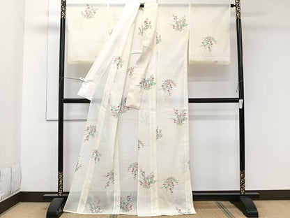 平和屋着物＊夏物　小紋　絽　立波草花文　洗える着物　CABJ9975xi