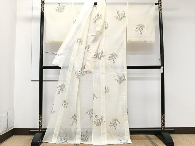 平和屋着物＊夏物　小紋　絽　立波草花文　洗える着物　CABJ9975xi