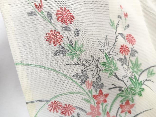 平和屋着物＊夏物　小紋　絽　立波草花文　洗える着物　CABJ9975xi