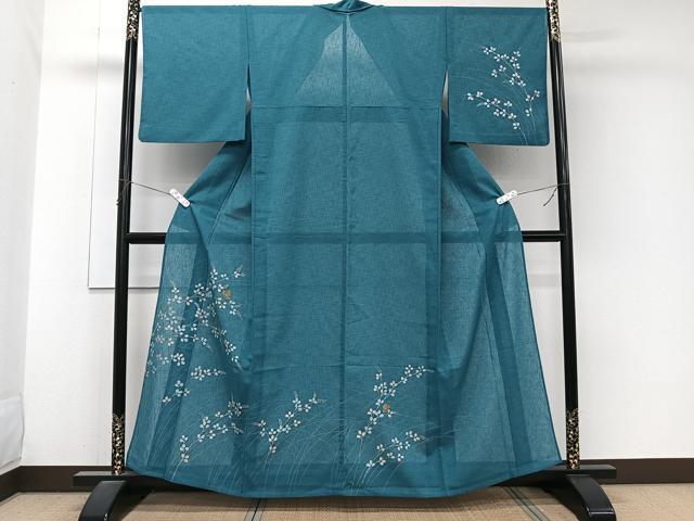 平和屋着物＊夏物　訪問着　紗　花蝶文　金彩　洗える着物　CABJ9980xi