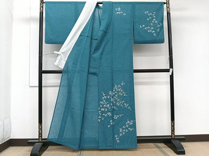 平和屋着物＊夏物　訪問着　紗　花蝶文　金彩　洗える着物　CABJ9980xi