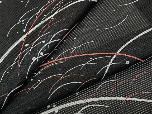 平和屋着物＊夏物　小紋　絽　舞芝文　黒地　洗える着物　CABJ9982xi