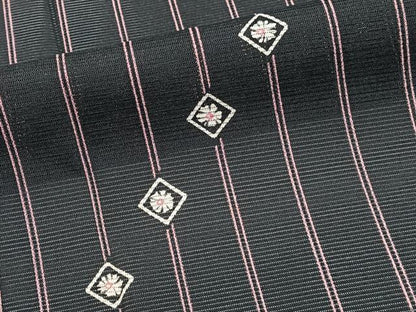平和屋着物＊夏物　小紋　絽　間道菱花文　黒地　洗える着物　CABJ9983xi