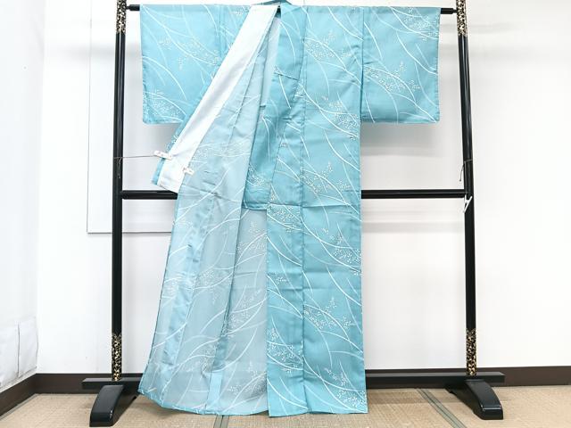 平和屋着物＊夏物　小紋　絽　芝萩文　洗える着物　CABJ9984xi