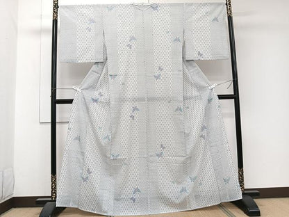 平和屋着物＊夏物　小紋　絽　網目舞蝶文　洗える着物　CABJ9985xi