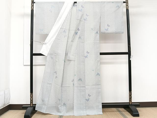 平和屋着物＊夏物　小紋　絽　網目舞蝶文　洗える着物　CABJ9985xi