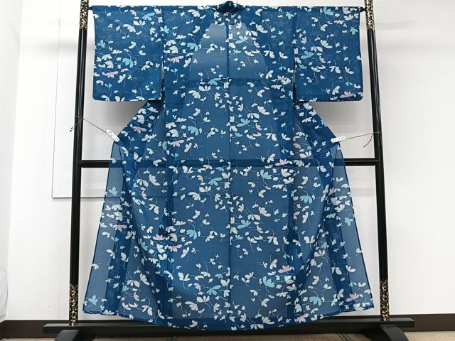 平和屋着物＊夏物　小紋　絽　舞葉文　洗える着物　CABJ9987xi