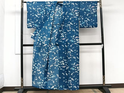 平和屋着物＊夏物　小紋　絽　舞葉文　洗える着物　CABJ9987xi