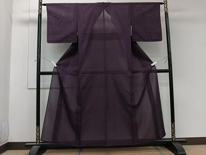 平和屋着物＊夏物　色無地　絽　葡萄色　正絹　逸品　CABJ9988xi