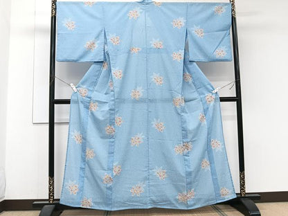 平和屋着物＊夏物　小紋　紗　花文様　洗える着物　CABJ9991xi