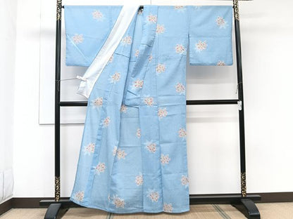 平和屋着物＊夏物　小紋　紗　花文様　洗える着物　CABJ9991xi