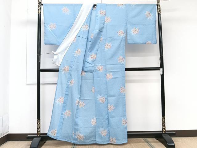 平和屋着物＊夏物　小紋　紗　花文様　洗える着物　CABJ9991xi