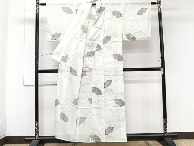 平和屋着物＊夏物　小紋　絽　地紙芝文　洗える着物　CABJ9995xi