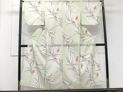 平和屋着物＊夏物　小紋　絽　草トンボ　洗える着物　CABJ9997xi