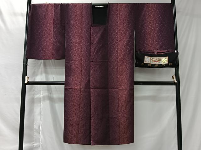 平和屋着物＃道行コート　本場縞大島紬　リバーシブル　はくび織　花唐草文　暈し染め　ロング丈　証紙付き　正絹　逸品　CABK0005ua