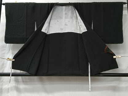 平和屋着物＃道行コート　寿光織　風景文　黒地　正絹　逸品　CABK0007ua