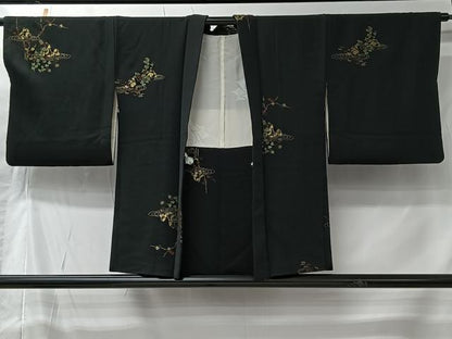 平和屋着物＃羽織　寿光織　風景文　黒地　金糸　正絹　逸品　CABK0008ua