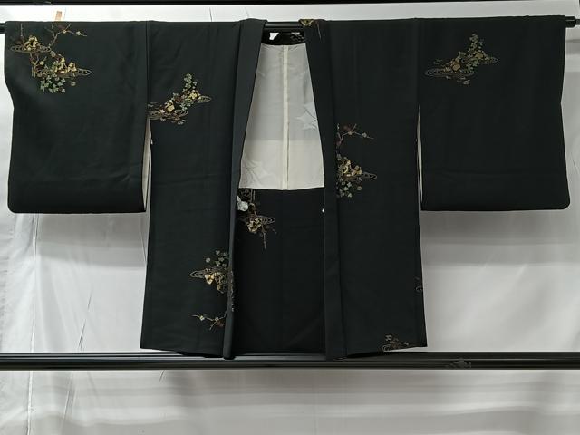 平和屋着物＃羽織　寿光織　風景文　黒地　金糸　正絹　逸品　CABK0008ua