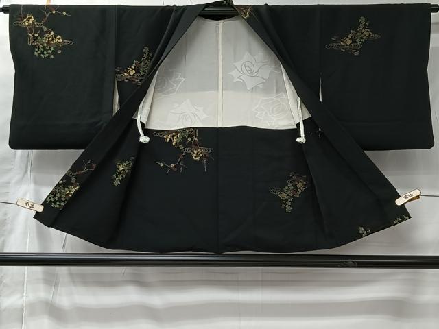 平和屋着物＃羽織　寿光織　風景文　黒地　金糸　正絹　逸品　CABK0008ua