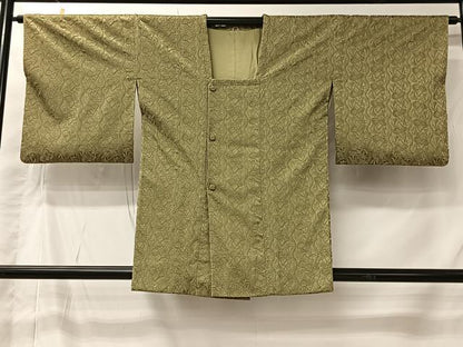 平和屋着物＃道行コート　総刺繍　草花文　青朽葉色　正絹　逸品　CABK0015ua