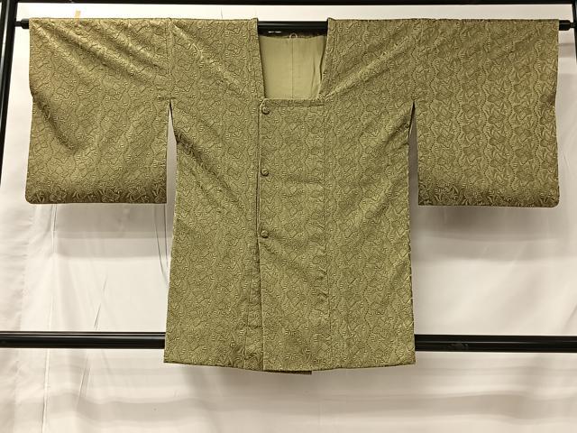 平和屋着物＃道行コート　総刺繍　草花文　青朽葉色　正絹　逸品　CABK0015ua