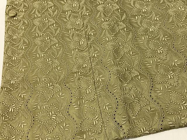 平和屋着物＃道行コート　総刺繍　草花文　青朽葉色　正絹　逸品　CABK0015ua