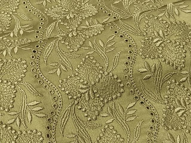 平和屋着物＃道行コート　総刺繍　草花文　青朽葉色　正絹　逸品　CABK0015ua