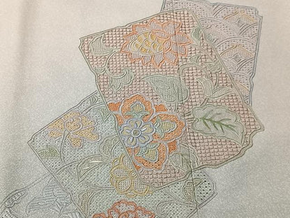 平和屋着物＃中国三大刺繍　スワトウ刺繍　総刺繍　道行コート　色紙花唐草文　暈し染め　正絹　逸品　CABK0016ua