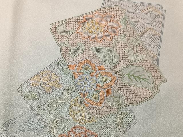 平和屋着物＃中国三大刺繍　スワトウ刺繍　総刺繍　道行コート　色紙花唐草文　暈し染め　正絹　逸品　CABK0016ua