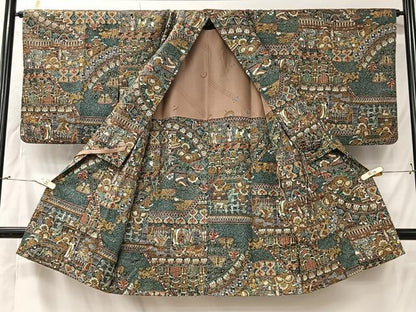 平和屋着物＃道中着　刺繍　壁画文様　ロング丈　正絹　逸品　CABK0022ua