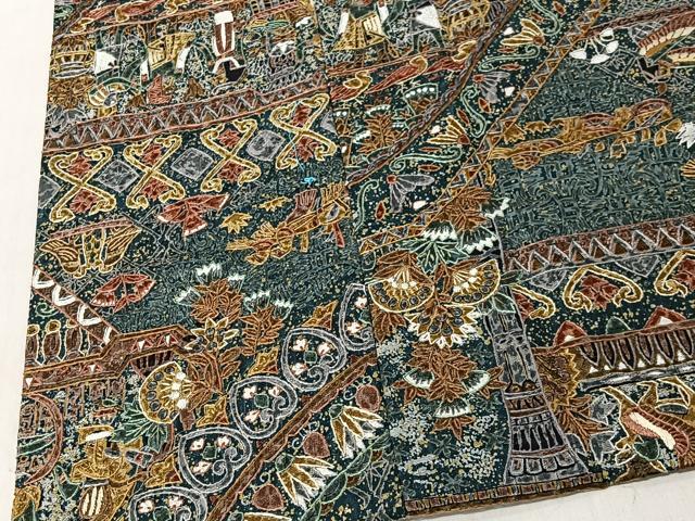 平和屋着物＃道中着　刺繍　壁画文様　ロング丈　正絹　逸品　CABK0022ua