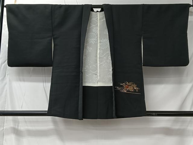 平和屋着物＃羽織　寿光織　流水御所車花文　黒地　金糸　正絹　逸品　CABK0029ua