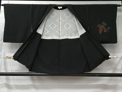 平和屋着物＃羽織　寿光織　遠山風景文　黒地　銀糸　正絹　逸品　CABK0031ua