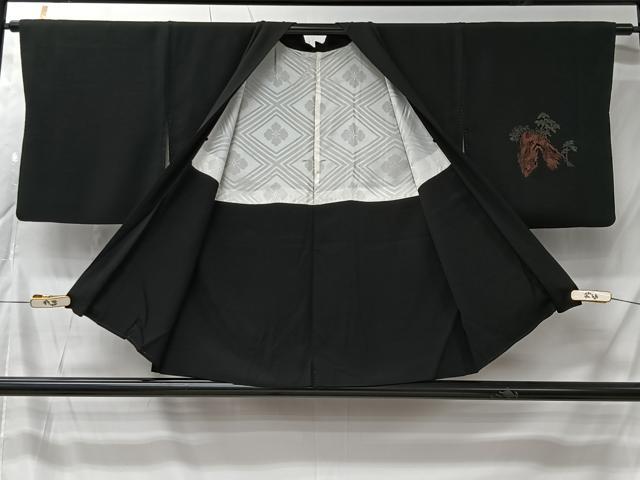 平和屋着物＃羽織　寿光織　遠山風景文　黒地　銀糸　正絹　逸品　CABK0031ua