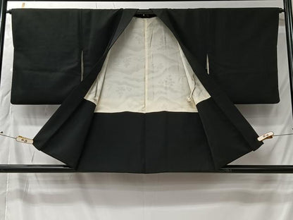 平和屋着物＃羽織　寿光織　流水鴛鴦文　黒地　金糸　正絹　逸品　CABK0033ua