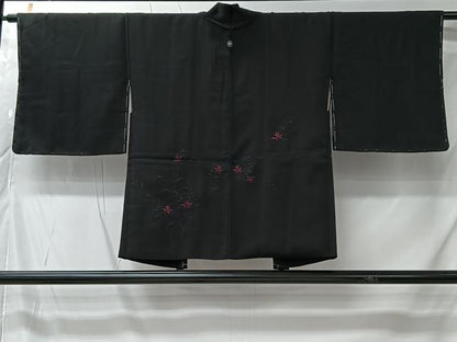 平和屋着物＃羽織　総刺繍　枝花文　黒地　反端付き　正絹　逸品　未使用　CABK0034ua