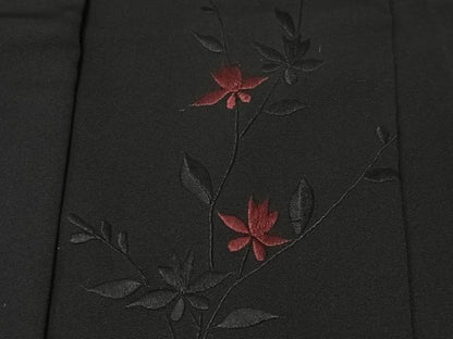 平和屋着物＃羽織　総刺繍　枝花文　黒地　反端付き　正絹　逸品　未使用　CABK0034ua