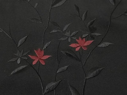 平和屋着物＃羽織　総刺繍　枝花文　黒地　反端付き　正絹　逸品　未使用　CABK0034ua