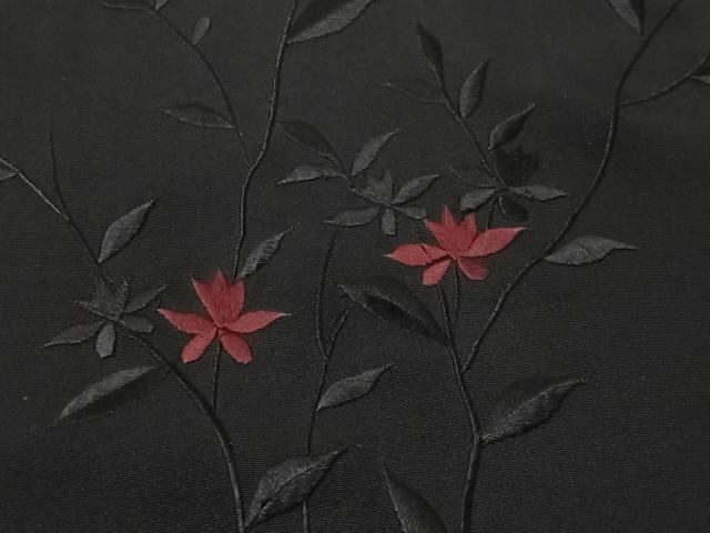 平和屋着物＃羽織　総刺繍　枝花文　黒地　反端付き　正絹　逸品　未使用　CABK0034ua