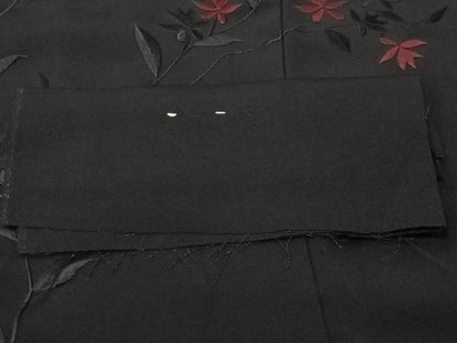 平和屋着物＃羽織　総刺繍　枝花文　黒地　反端付き　正絹　逸品　未使用　CABK0034ua