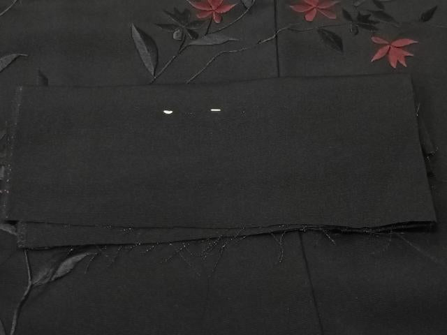 平和屋着物＃羽織　総刺繍　枝花文　黒地　反端付き　正絹　逸品　未使用　CABK0034ua