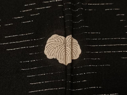 平和屋着物＃長羽織　単衣　寿光織　蔦の葉文　黒地　銀糸　正絹　逸品　CABK0036ua