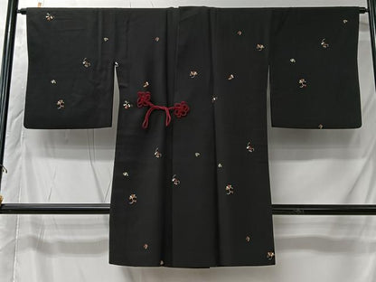 平和屋着物＃道中着　瓢箪　黒地　ロング丈　正絹　逸品　CABK0043ua