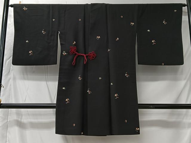 平和屋着物＃道中着　瓢箪　黒地　ロング丈　正絹　逸品　CABK0043ua