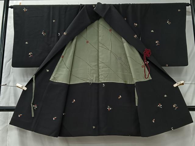平和屋着物＃道中着　瓢箪　黒地　ロング丈　正絹　逸品　CABK0043ua